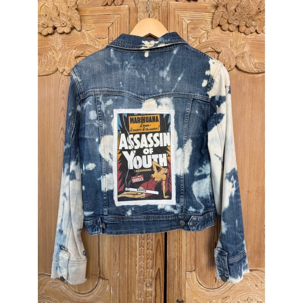 Large Distressed Denim Jacket | Vintage Anti-Weed‎ Propaganda Patch | One of One - Picture 5 of 7